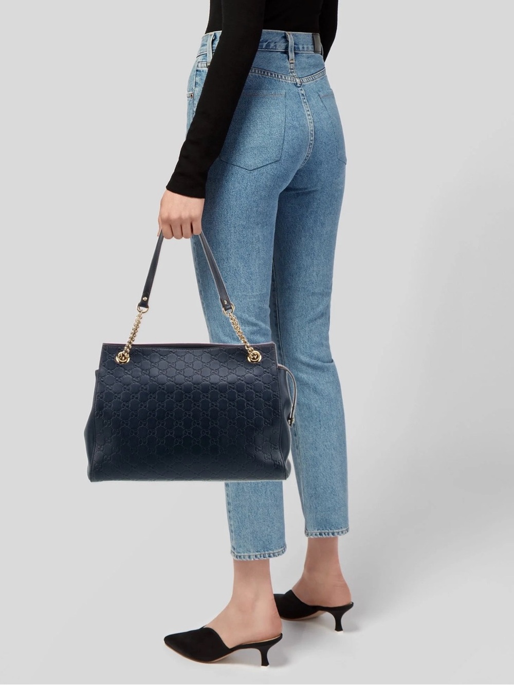 Gucci GG Guccissima Signature black embossed leather & GHW chain tote COA
